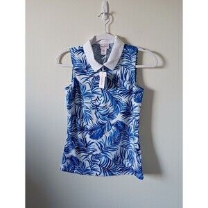 Tommy Bahama Golf Floral Polo Tank Top Sleeveless 1/4 Zip‎ Blue White Size XS